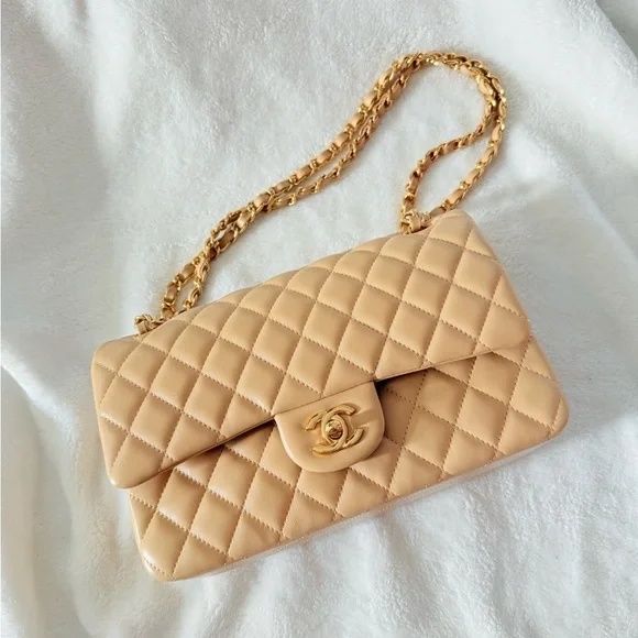 Chanel Beige Quilted Leather Chain Bag - Picture 1 of 12